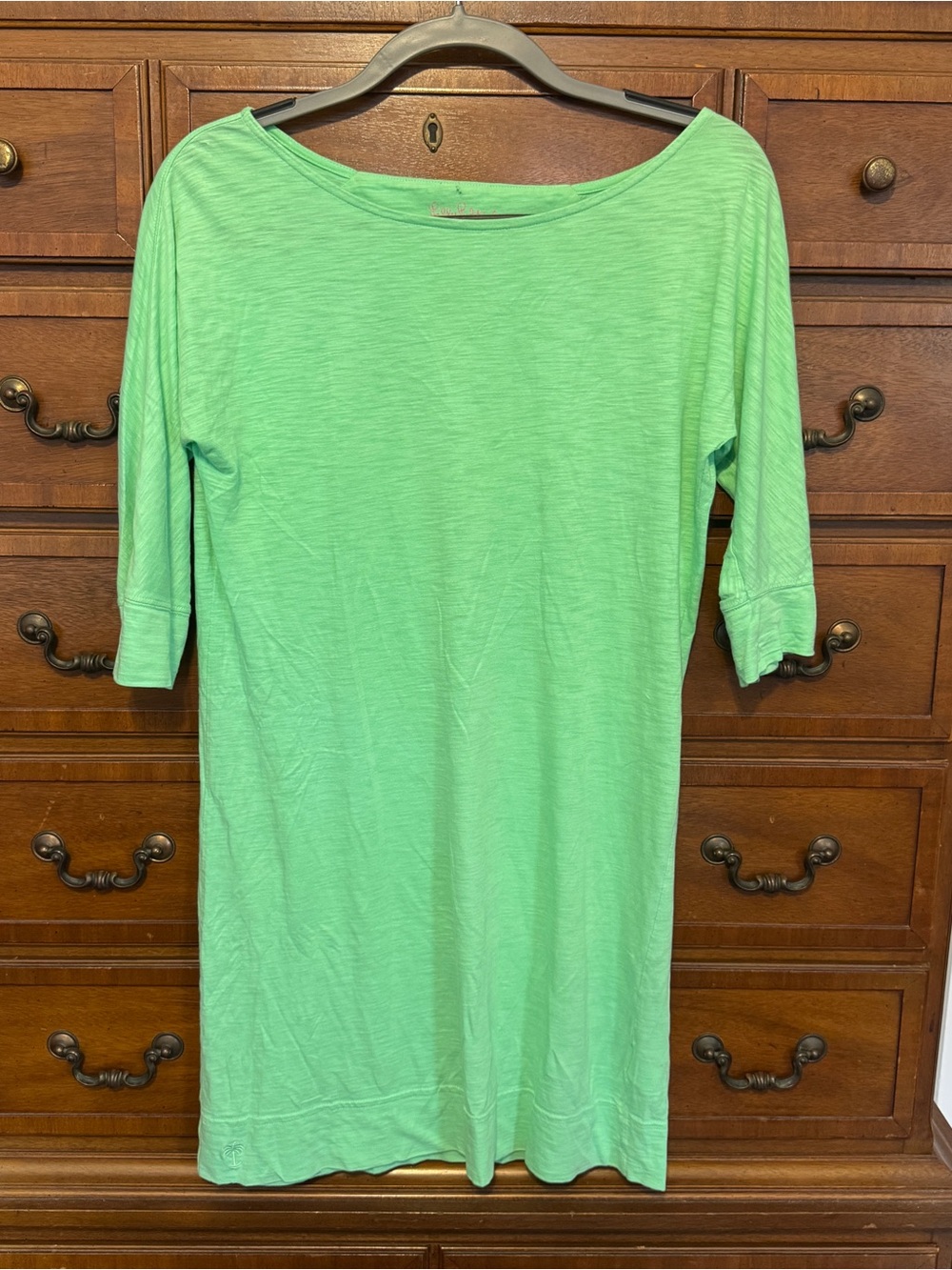Lilly Pulitzer Green Pima Cotton Boat Neck Tunic Top XS Coastal Preppy Resort